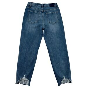 Risen Size 9/29 Jeans Distressed Hem Mom Jeans  Distressed Denim Blue Raw Hem